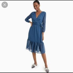 J.Crew Point Sur shimmery faux-wrap knee length dress in crinkle chiffon